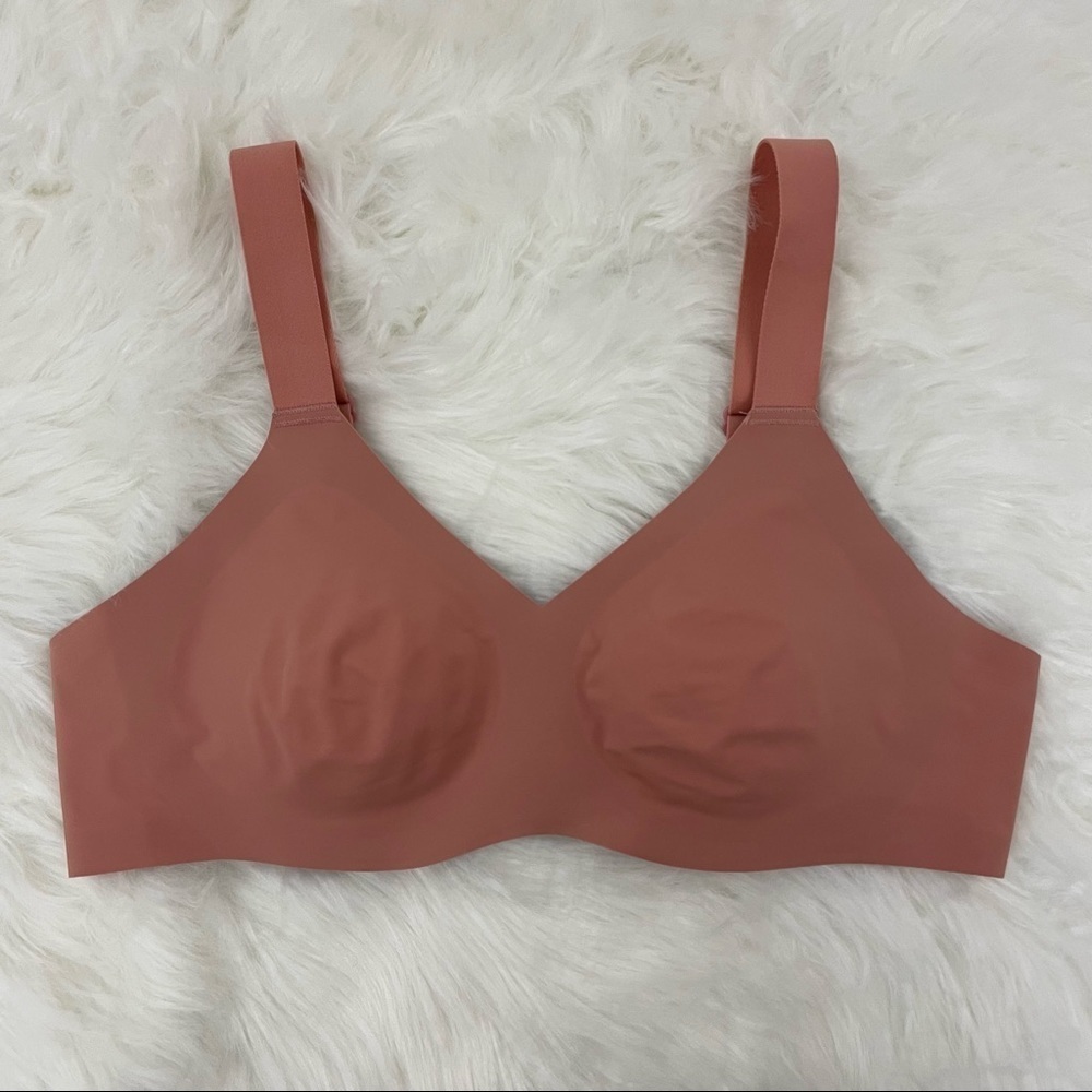 Knix Padded V-Neck Bra with Wide Straps, Size 2, in Color "Pink Ginger"